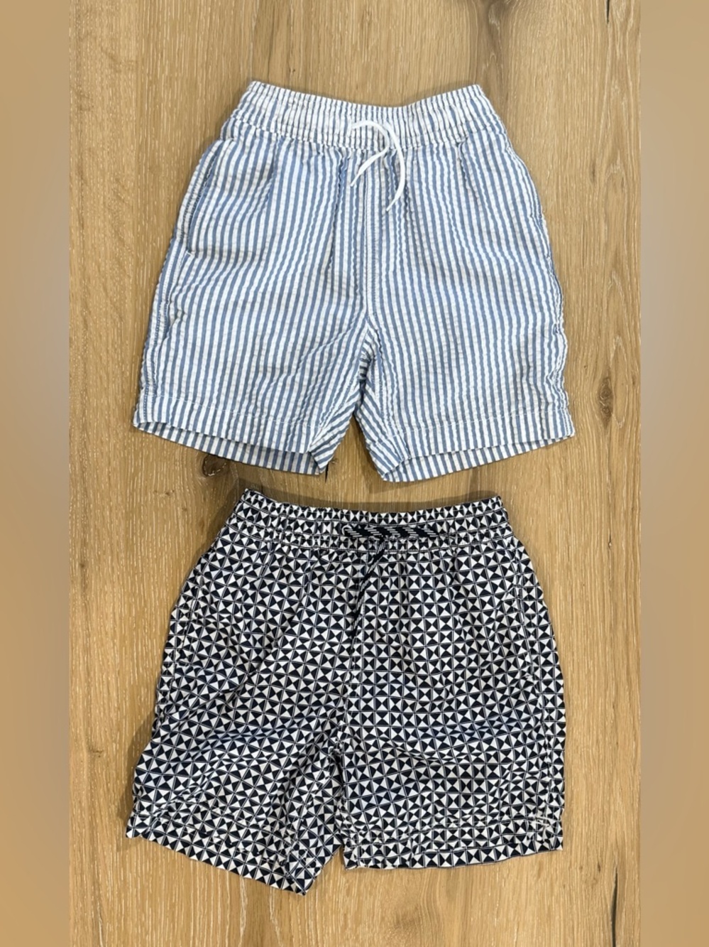 Crewcuts Light Blue Striped & Navy Geo Print Swimsuit - Pack of 2